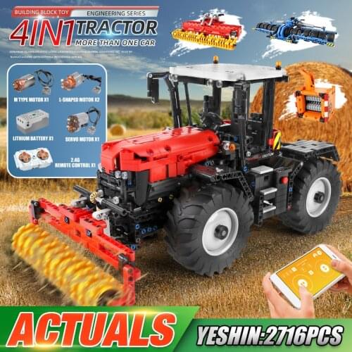 MOULD KING 17020 APP High-Tech Car Toys The RC Motorized Trator With Roller Packer Harrow Building Blocks Kids Christmas Gift