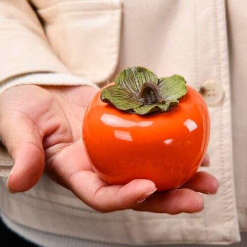 Retro Persimmon Canister Orange Ceramic Storage Jar Kitchen Counter Decorative Airtight Porcelain Jars With Lid For Loose Tea