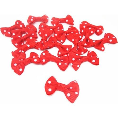 100pcs Red With White Dots Grosgrain Ribbon Bows Ties Doll Accessories Embellishments 35*20mm/pc For Wedding Cardmaking