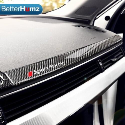 Betterhumz car interior accessories Carbon Fiber Dashboard Decoration Trim Strip Stickers car For Audi A4 A5 2017- Car styling