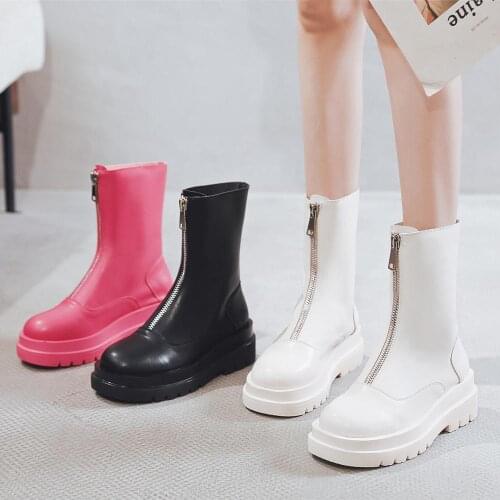 Autumn Ankle Boots women Short Boots flat platform shoes Ladies fashion Casual zipper Thick bottom Round toe boots