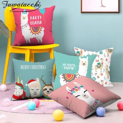 Fuwatacchi LLAMA Queen Photo Cushion Cover Animal Printed Polyester Pillowcase for Home Sofa Decoration Throw Pillow Covers New