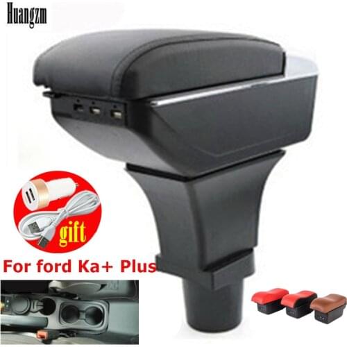 For ford Ka+ Plus accessories armrest car arm rest leather storage box ABS usb center centre console car-styling interior