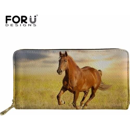 FORUDESIGNS 2018 Men Wallets for Credit Card Ladies Horse Long Money Bag Males Crazy Cool Horse Coin Pocket Boys Card Holder