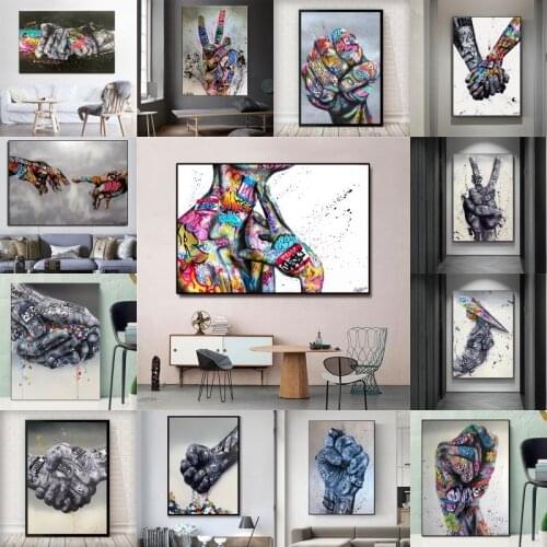 Street Graffiti Art Lover Kissing Canvas Painting Posters and Prints Abstract Hand Wall Art Picture Cuadro for Living Room Decor