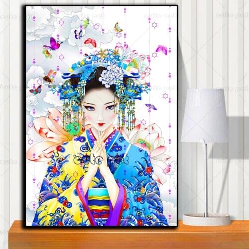 DIY Mosaic Diamond Painting Fantasy japanese woman wallpaper Cross stitch 5d diamond Embroidery rhinestone pictures Decoration