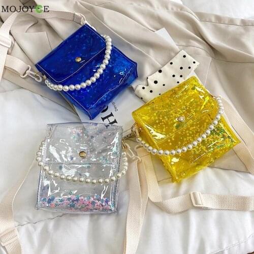 Fashion Women Transparent Flap Shoulder Bag Casual Ladies Pearl Messenger Summer Street Shopping Simple Females Travel Tote