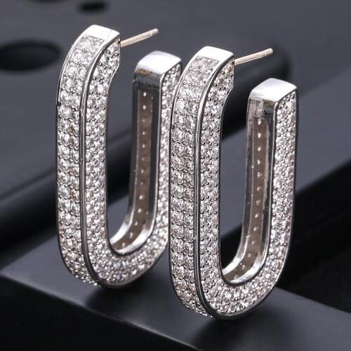 Janeklly trendy Geometric Hoop Earrings For Women Accessories Full Cubic Zirconia Earrings Jewelry pendientes mujer moda