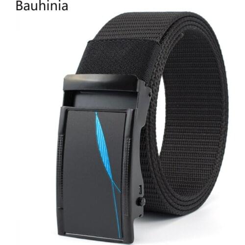 Bauhinia High Quality Iron Buckle 130x3.8cm Mens Automatic Buckle Belt Outdoor Business Casual Woven Canvas Belt