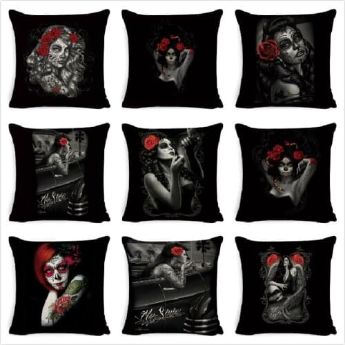 Cushion Cover Cotton Linen Tattoo Princess Girl Printed Decorative Cushion Case for Home Decor Sofa Seat Living Room Pillow Case