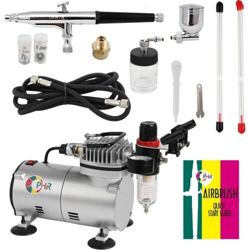 OPHIR 3 Tips 7cc 22cc Dual Action Airbrush Kit with Air Compressor for Car Paint Body Art Temporary Tattoo Nail Art_AC089+AC074