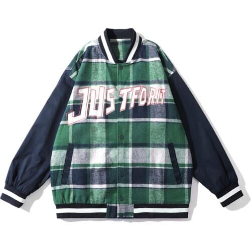 Autumn New High-quality Plaid Baseball Jacket Men Japanese Unisex Harajuku Loose Fashion Vintage Hip Hop All-match Bomber Coats