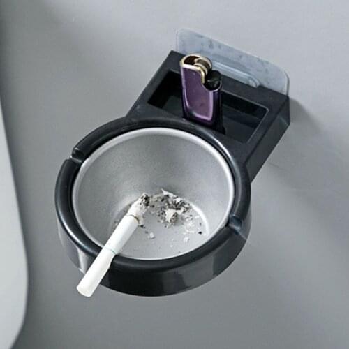 Bathroom Stainless Steel Ashtray Wall Mounted Cigarette Ash Trash Bin Storage Cup Lighter Holder Punch Free For Toilet Home