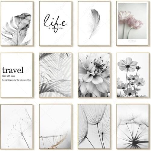 Poster and Print Black and White Flower Fresh Wall Art Feather Dandelion Pictures for Modern Home Interior Decor Canvas Painting