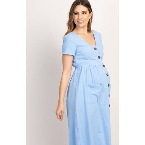 Button Pocket Maternity Dresses Pregnant Women Office Casual Clothes Cotton Summer Female Plus Size Comfortable maternity dress