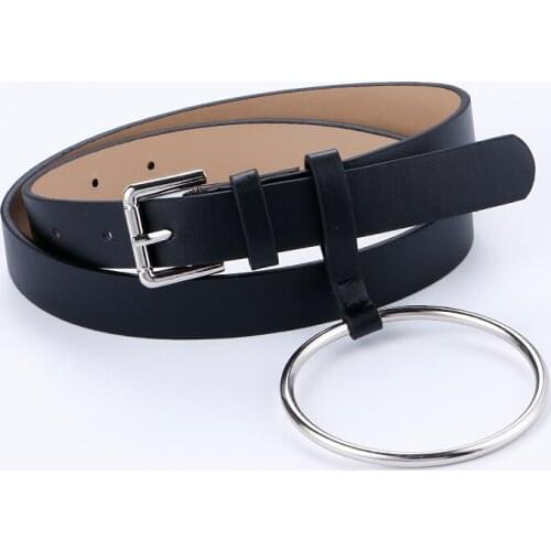 Big Ring Circle Belts Female Fashion Gold Pin Buckle Solid Colors Leather Silver Strap Belt Hot Newest Design Popular Jean Women