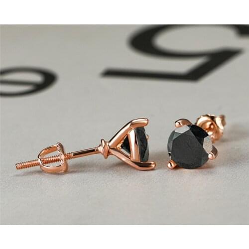 6/7/8MM Round Black Stone Stud Earrings For Women Wedding Jewelry Vintage Fashion Gold/Rose Gold/Silver Color Screw Back Earring