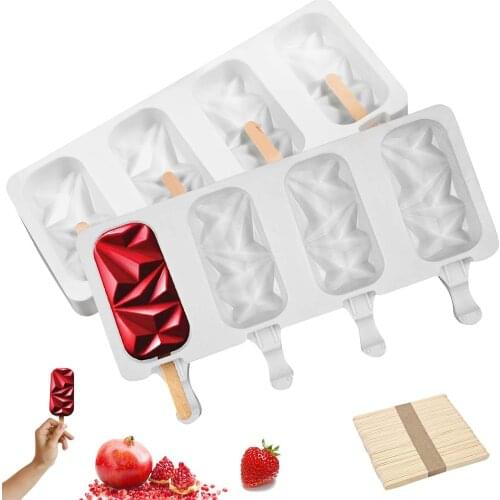 4 Hole Silicone Ice Cream Mould Ice Cube Tray Popsicle Barrel Diy Mold Dessert Ice Cream Mold with Popsicle Stick