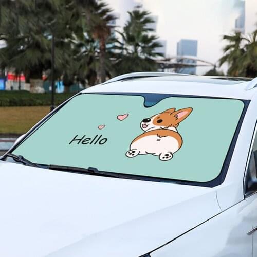 5-layers Car Sun Shade Front Blocks UV Rays Folding Windshield Sunshades Cartoon Shiba Inu Hello Aluminum Foil Auto Sun Visor