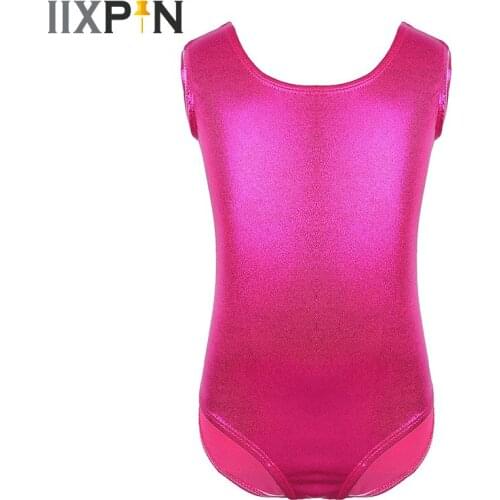 IIXPIN Girls Gymnastics Leotards Solid Sparkle Ballet Leotards Shiny Sleeveless Solid Leotard Ballet Dance Gymnastics Jumpsuit