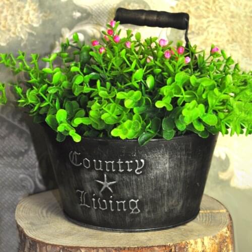 Vintage Succulent Metal Flower Pot With Handle Garden Planter Bucket Home Ornaments Desktop Decoration