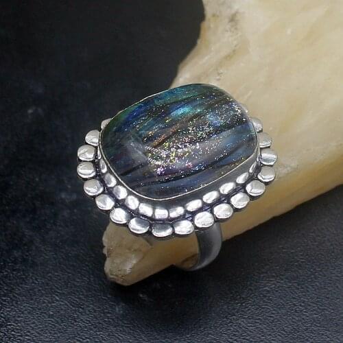 Gemstonefactory Jewelry Big Promotion Single Unique 925 Silver Vintage Dichroic Glass New Women Men Gifts Band Rings 9# 20212956