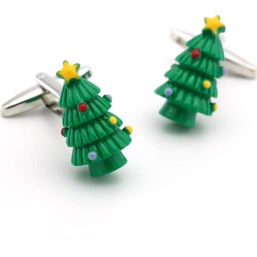 Festival Design Christmas Tree Cufflinks For Men Quality Copper Material Green Color Cuff Links Wholesale&retail