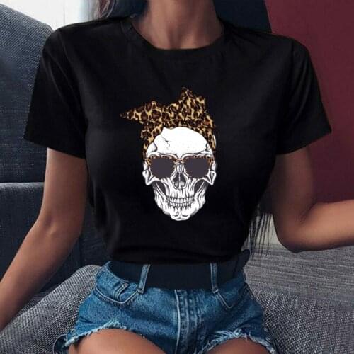 Womens Harajuku Skull Deer Camouflage Burlap Turban T-shirt Girl Short Sleeve Graphic T-shirt Tops,Drop Ship