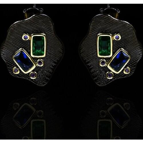 925 silver Metal rhombus geometric gemstone earrings female 2020 new trendy French net red high-quality simple retro earrings