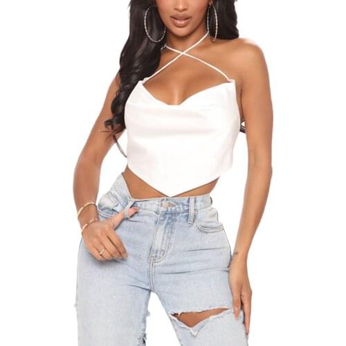 Women Summer Crop Tops, Solid Color Lacing Cross Straps Low-Cut Tight Vest Streetwear for Girls, Black/White