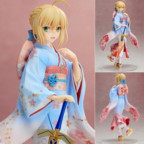 1pcs 25CM Japanese anime figure Aniplex Fate/stay night Saber kimono ver action figure collectible model toys brinquedos