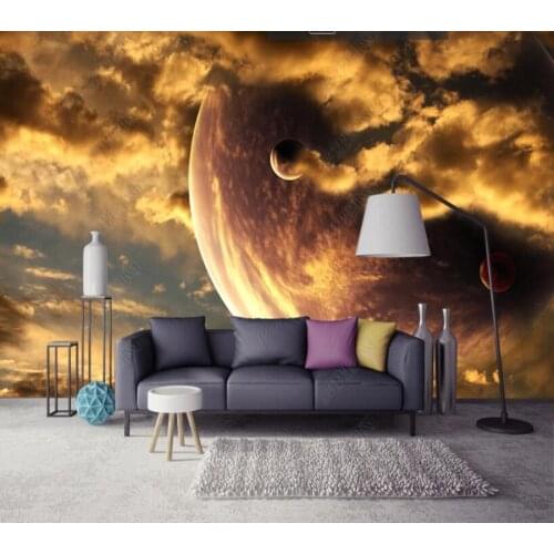 Papel de parede golden yellow fantasy starry sky universe 3d wallpaper mural,living room tv wall childrens bedroom wall decor