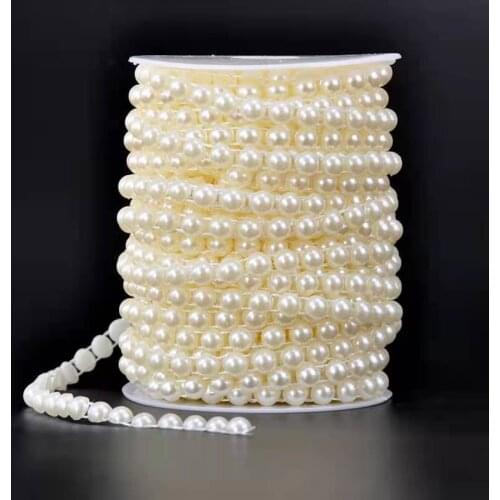 8MM Wide White Beige Cotton Thread Semicircle Pearls Chain Beads Collar Lace Trim Ribbon Wedding Dress Headveil DIY Sewing Decor