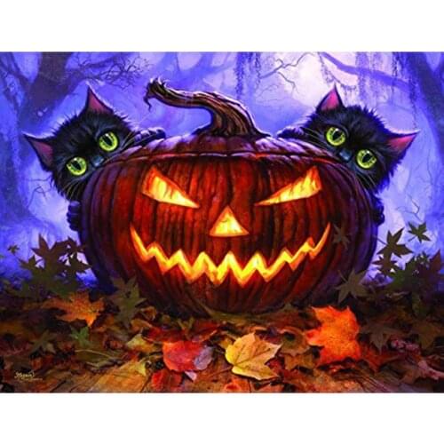 5D DIY Diamond Painting Halloween pumpkin and cat Full Drill Diamond Embroidery Cross Stitch Mosaic Craft Kits Home Decor Gift