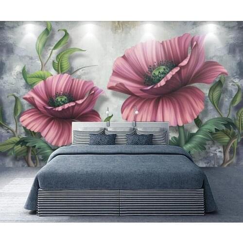 Customized large-scale 3D mural wallpaper3D hand-painted flowers Nordic living room background wall decoration painting