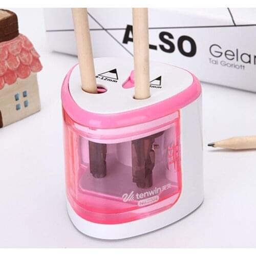 ZK50 NEW Double Hole Electric Auto Pencil SharpenerTouch Switch Pen Sharpener For 6-12mm Color Pencil School Home Stationery