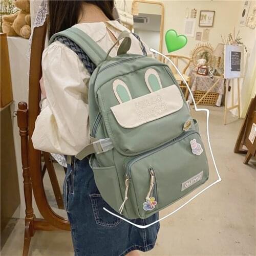 2021 Rabbit Ear Backpack Cartoon Bunny Ear Large Teenage College School Bag Waterproof Girl Women Travel Bag Cute Female Bagpack