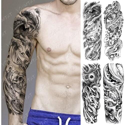 Large Arm Sleeve Tattoo Mechanical Gear Bionic Waterproof Temporary Tatto Sticker Eye Body Art Full Fake Tatoo Women Men