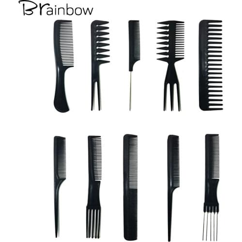 Brainbow 10pcs/set Hairdressing Salon Combs Set Black Plastic Barbers Hair Brush Set Hair Pro Salon Styling Tools Hairdressing