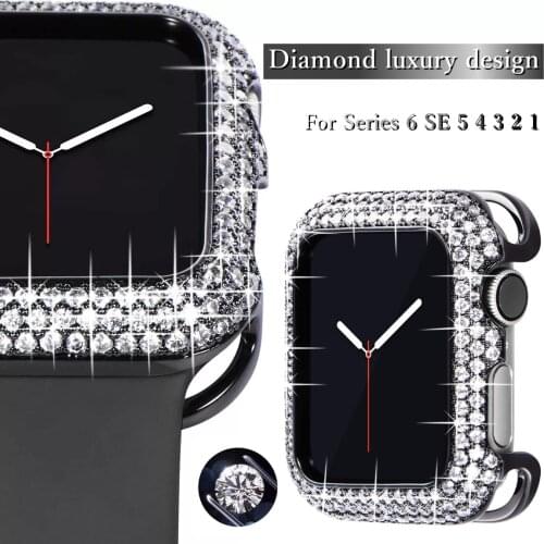 Luxury Bumpe Carved Copper Women for Apple Watch Case 44/40mm 42/38mm Diamond Bling Metal Cover for iWatch Series 6 SE 5 4 3 2 1