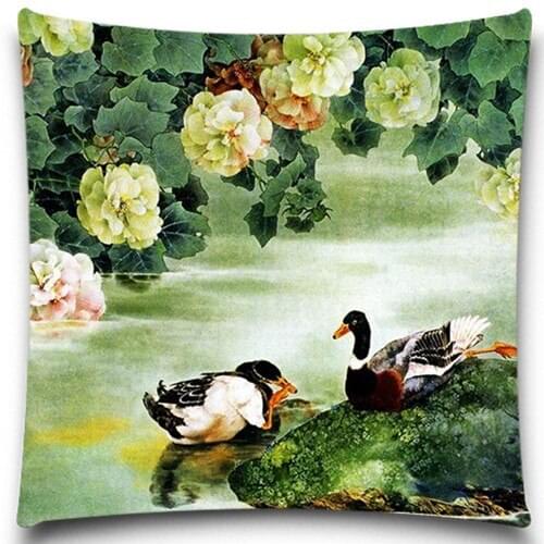 Two ducks in the picture and beautiful flower 2D print creative Pillow case Square cotton polyester cushion cover 5 size 9 style