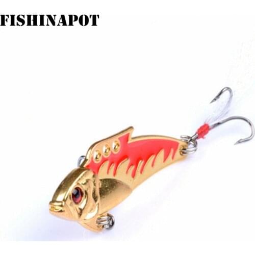 FISHINAPOT 1PCS Metal Lure VIB with Feather 5cm 8g Vibrations Spoon Spinnerbait Fishing Lure Bass Artificial bait Cicada