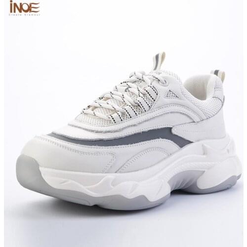 INOE Spring New Genuine Leather Women Fashion Sneakers for Walking Casual Shoes Woman White Flats Autumn High Quality