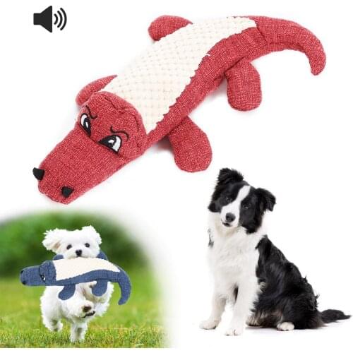 Interactive Doll Pet Chew Squeaky Noise Toy Dog Toy Linen Plush Crocodile Animal Toy Cleaning Teeth Supplies Toy Tough Pet Plush
