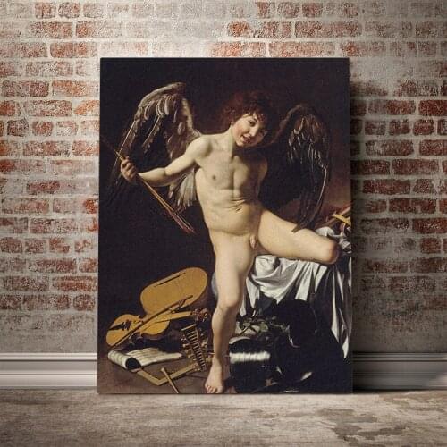 Cupid as Victor Caravaggio Painting Wooden Frame Canvas poster wall Art decor Living room Study Home Framed Decoration Prints