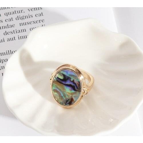 KOMi Oval Abalone Shell Rings for Women Ins Punk Style knuckle Ring Geometric Couple Friend Gift Jewelry Ringe US Size 7 K5939