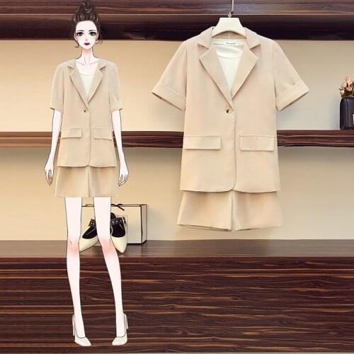 Work Suits One Button Blazer Pockets Notched Collar Long Suit Coat Outerwear White Tank Top Elastic Waist Shorts 3 Pieces Sets