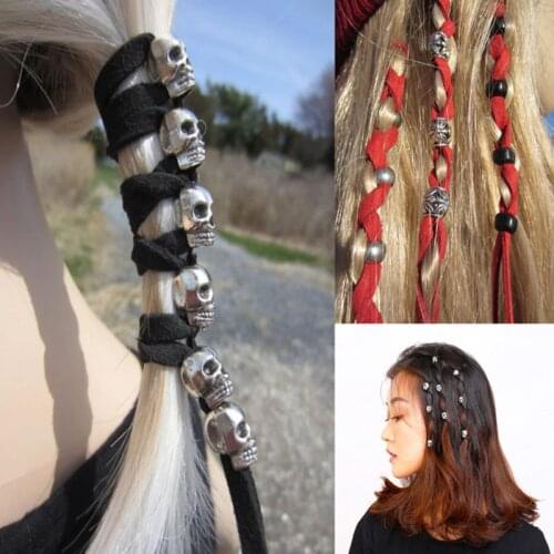 6PCS Small Skull metal Hair Braid Dread Dreadlock Beads Cuffs tube rings for Hair Styling Accessories Braiding Hair