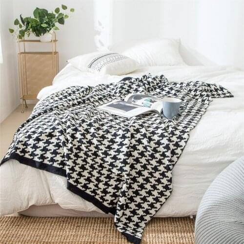 Fashion Towel Blankets For Beds 100% Cotton Yarn Dyed Knitted Bedspread Coverlet Houndstooth Thread Blanket