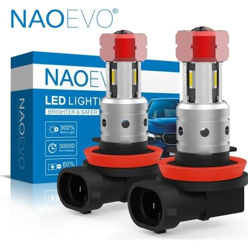 NAOEVO H11 LED Car Fog Light HB4 H8 HB3 H10 8W H16 9005 9006 Bulb 4SMD 1860 Chips Car Driving Day Running 2000Lm Auto LED Bulb